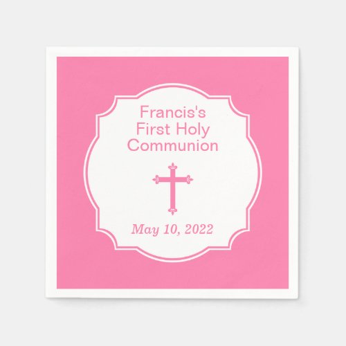 Pink Cross First Holy Communion Napkins