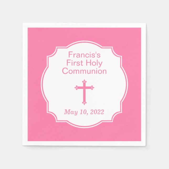 Pink Cross First Holy Communion Napkins (Front)