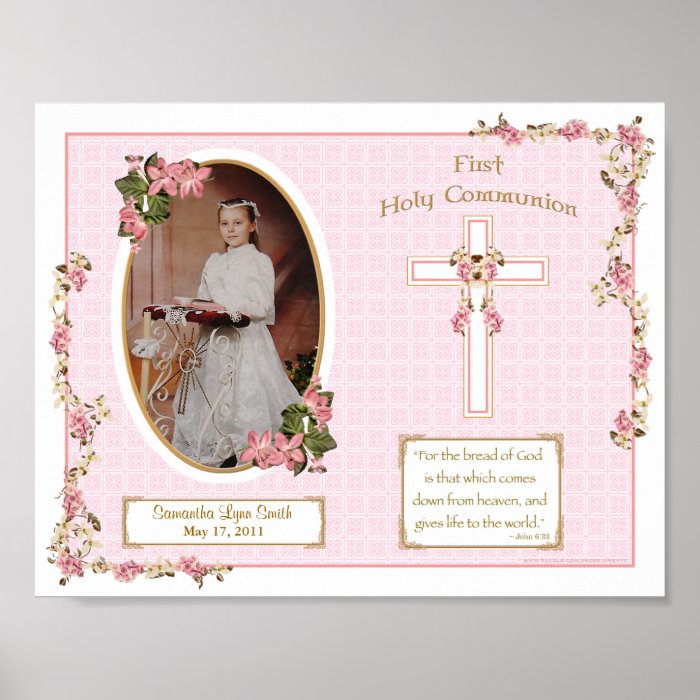 Pink Cross First Holy Communion Personalized 11x14 Posters