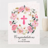 Pink Cross Floral Wreath First Communion