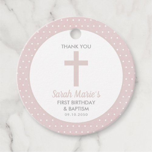 Pink Cross Girl Baptism First Birthday Thank You Favor Tags