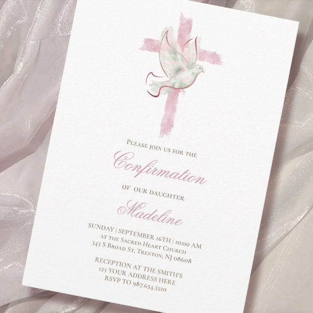 pink cross Holy Spirit Confirmation  Invitation (Creator Uploaded)