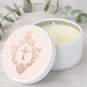 Pink Cross in Crest Elegant Vintage Rose Gold  Mini Candle Favors