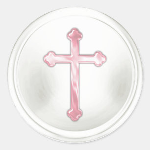 Pink Cross on White Envelope Seal Sticker