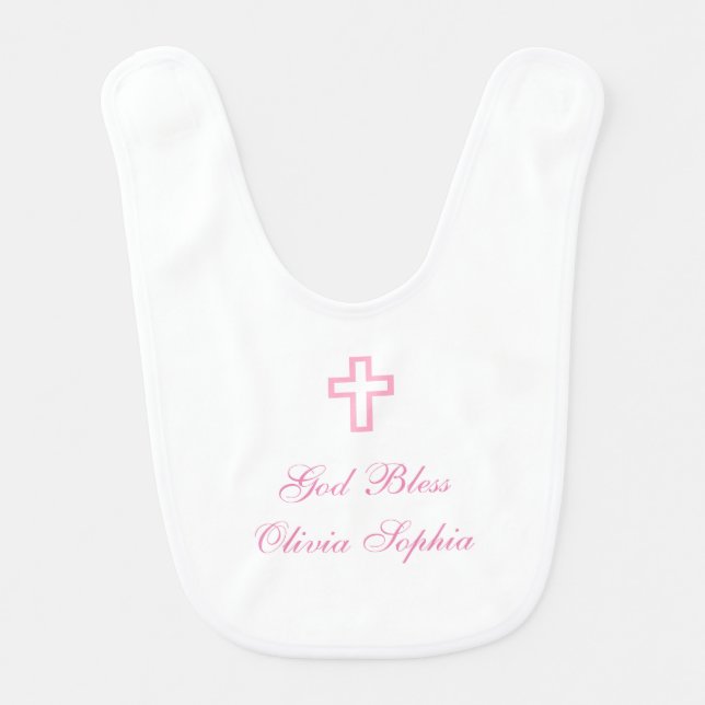 "Pink Cross" Personalized Baby Bib (Front)