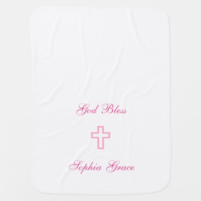 Pink Cross Personalized Baby Blanket (Front)