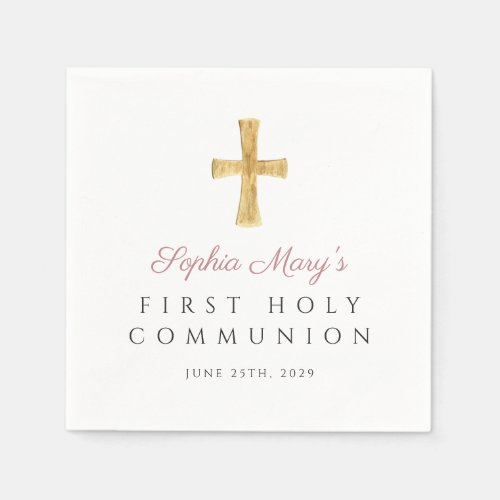 Pink Cross Religious Girl First Holy Communion Napkins
