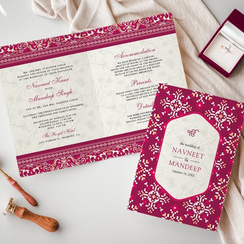 Pink Cross_stitch All in One Sikh Wedding Invitation