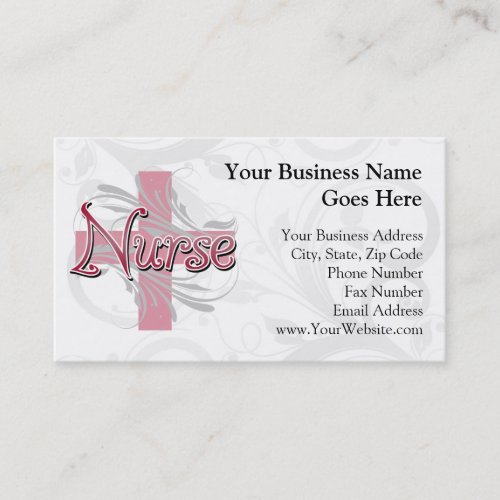 Pink Cross/Swirl Nurse Business Card Template