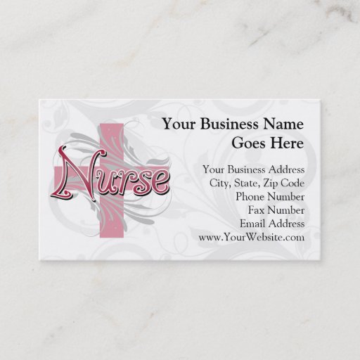 Customizable Pink Cross/Swirl Nurse Business Card Template