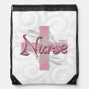 Pink Cross/Swirl Nurse Drawstring Bag