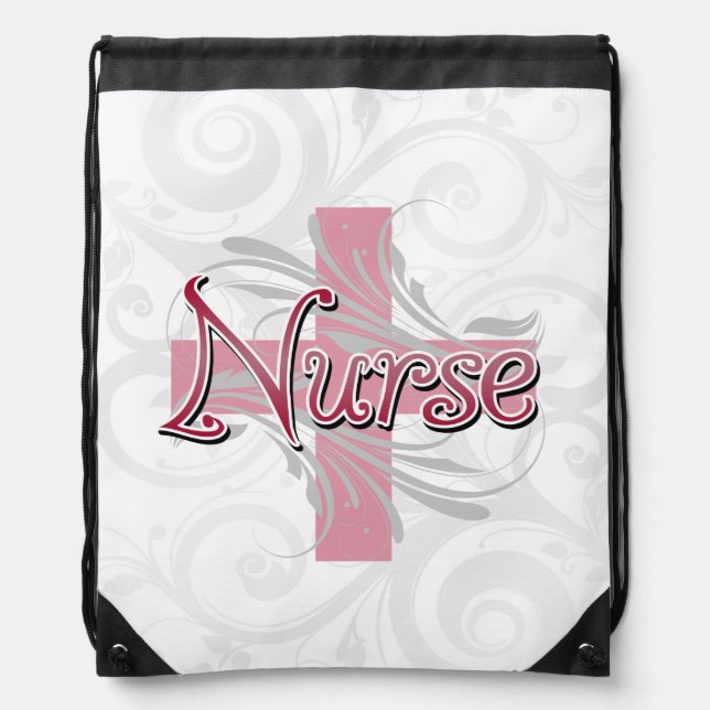 Pink Cross/Swirl Nurse Drawstring Bag (Front)