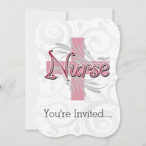Pink CrossSwirl Nurse Invitation