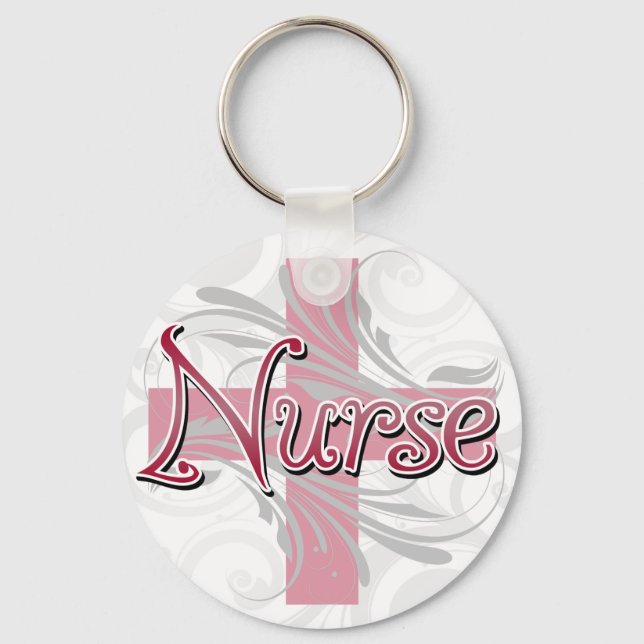 Pink Cross/Swirl Nurse Keychain (Front)