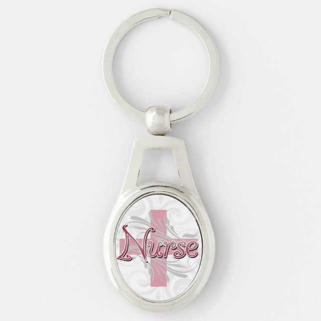 Pink Cross/Swirl Nurse Keychain (Front)