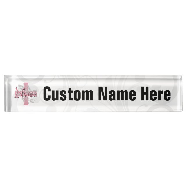Pink Cross/Swirl Nurse Name Plate (Front)
