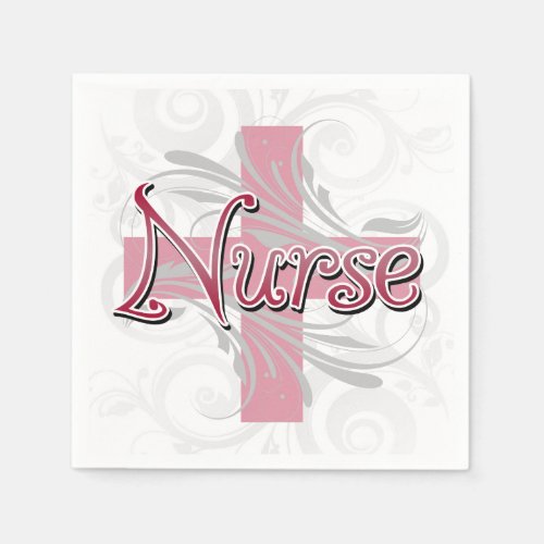 Pink CrossSwirl Nurse Paper Napkins