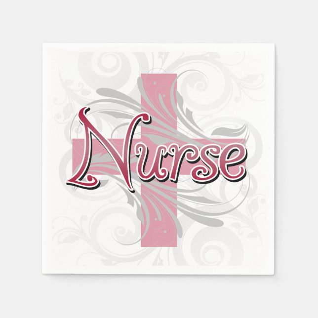 Pink Cross/Swirl Nurse Paper Napkins (Front)