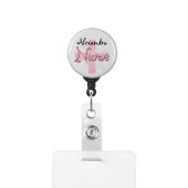 Pink Cross/Swirl Nurse Personalized Name Badge Holder (Badge Clip Front)
