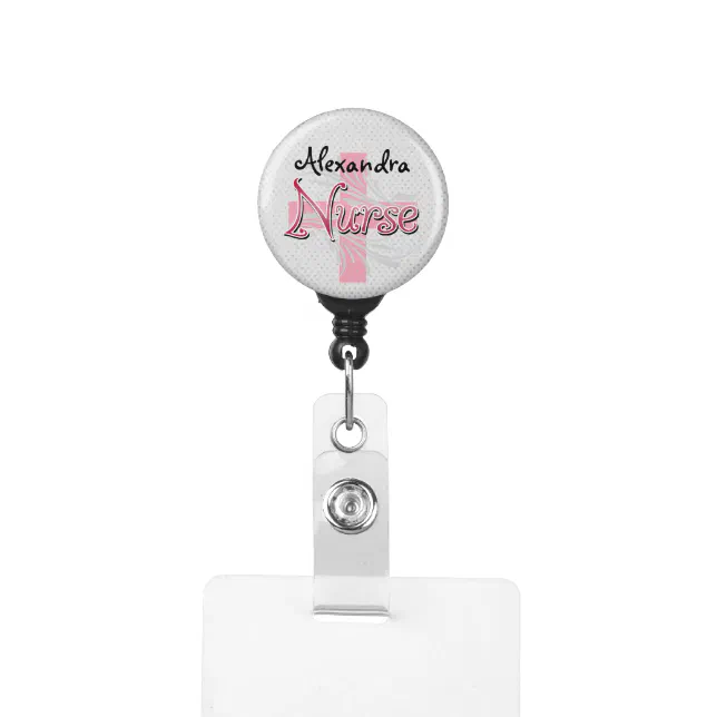 Pink Cross/Swirl Nurse Personalized Name Badge Holder | Zazzle