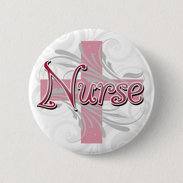Pink Cross/Swirl Nurse Pinback Button (Front)
