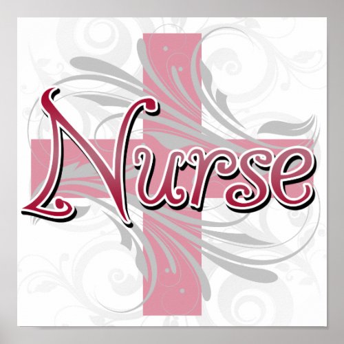 Pink CrossSwirl Nurse Poster