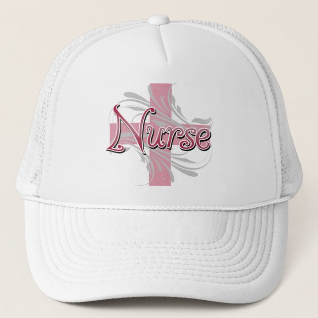 Pink Cross/Swirl Nurse Trucker Hat (Front)