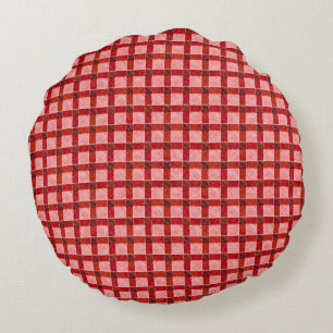 Pink cross tartan plaid with light rough relief th round pillow
