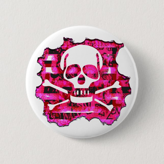 Pink Crossbones Pinback Button (Front)