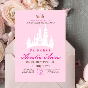 Pink Crow Princess 1st Birthday Party Invitation