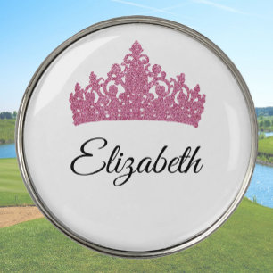 Pink Crown and Custom Name Pretty Golf Ball Marker