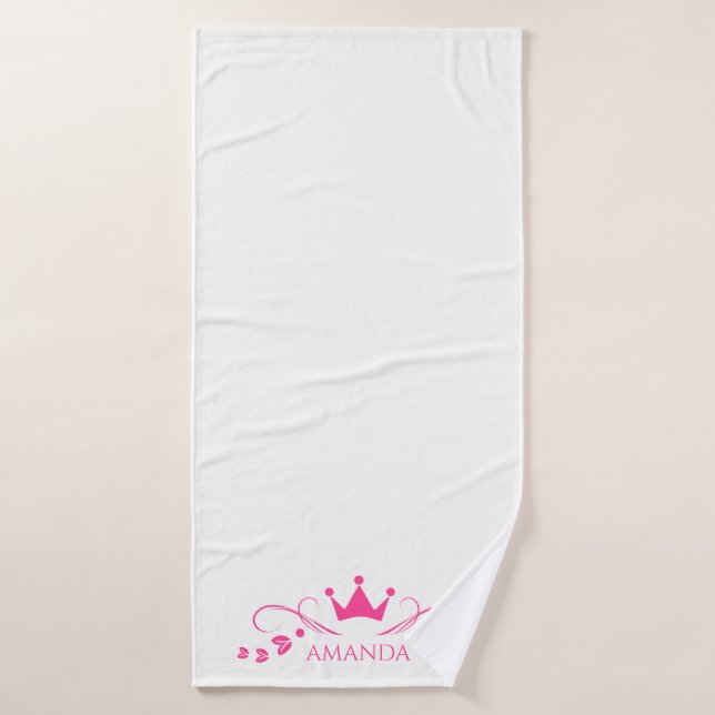Pink Crown And Swirls Monogram Bath Towel Set (Bath Towel)