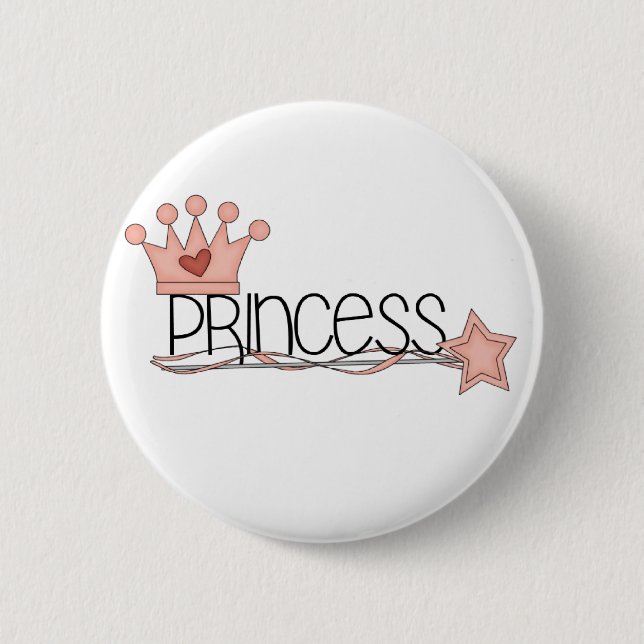 Pink Crown and Wand Princess Pinback Button (Front)
