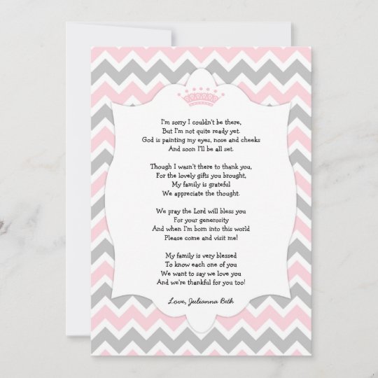 Pink Crown Baby Shower Thank you note with poem | Zazzle.com