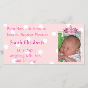 Pink Crown Birth Announcement Photo Card