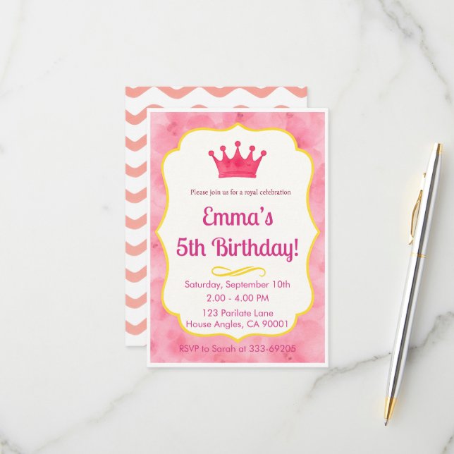 Pink Crown Birthday Invite | zazzlemade Magic (Front/Back In Situ)