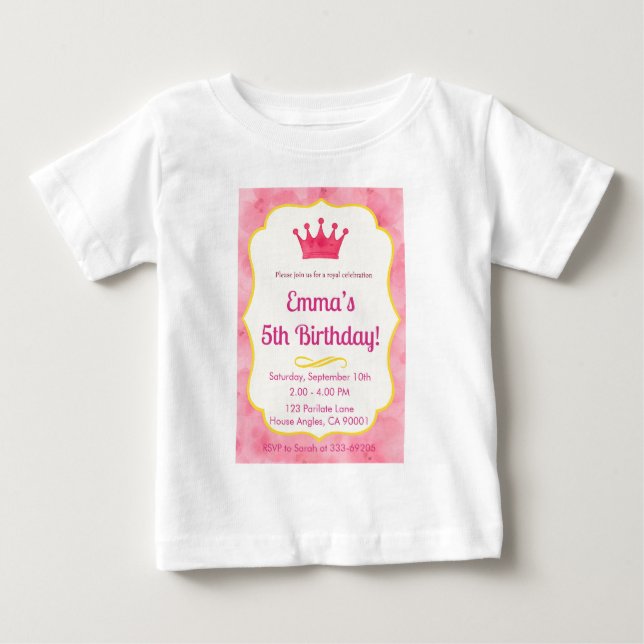 Pink Crown Birthday Invite | zazzlemade Magic Baby T-Shirt (Front)