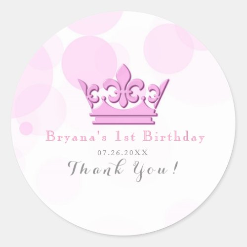 Pink Crown  Dots Royal Birthday Party Favor Classic Round Sticker