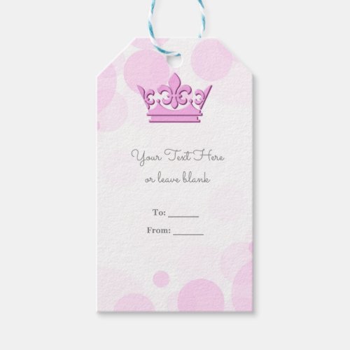Pink Crown  Dots Royal Birthday Party Favor Gift Tags