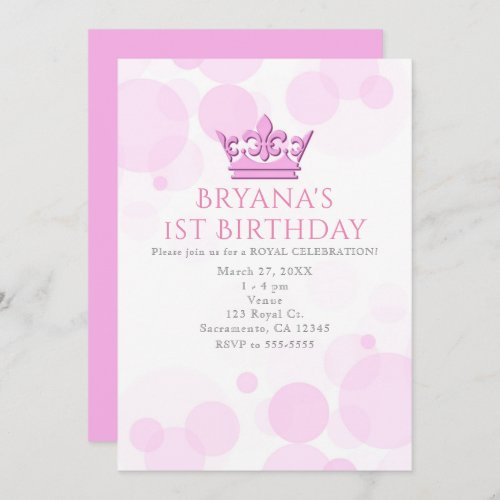 Pink Crown  Dots Royal Birthday Party Invitations