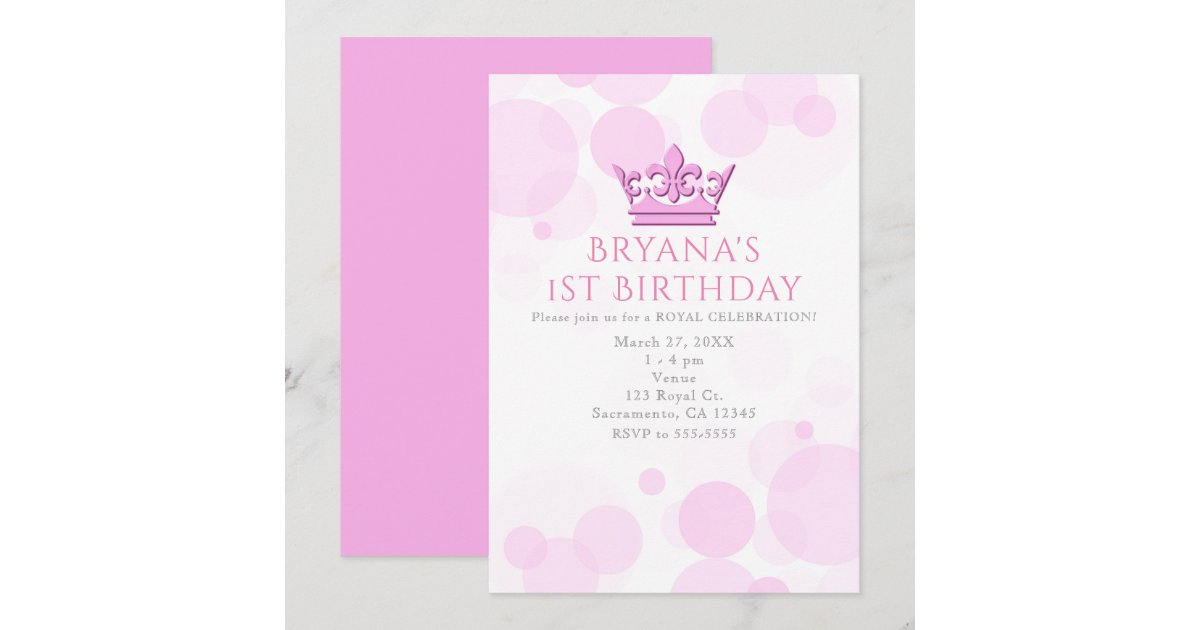 Pink Crown & Dots Royal Birthday Party Invitations Zazzle