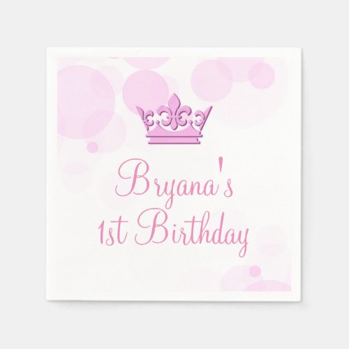 Pink Crown  Dots Royal Birthday Party Reception Napkins