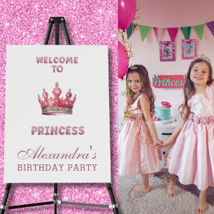 Pink Crown Fairytale Princess Birthday Welcome Foam Board