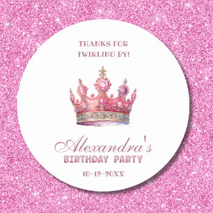 Pink Crown Girl Princess Birthday Thank You Classic Round Sticker