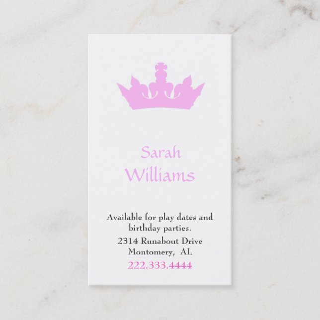 Pink Crown Girl's Play Date Card (Front)