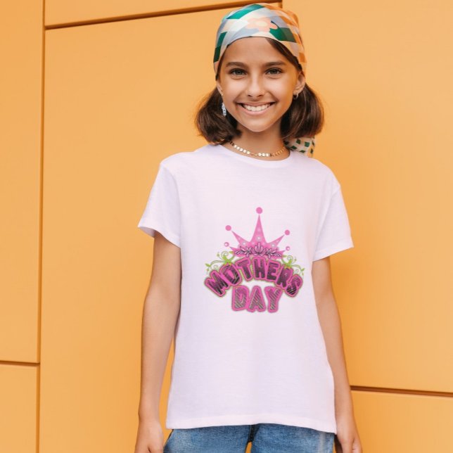 Pink Crown Happy mothers day Girls white T-Shirt (Creator Uploaded)