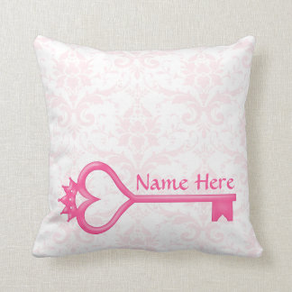 Pink Crown Heart Key Throw Pillow