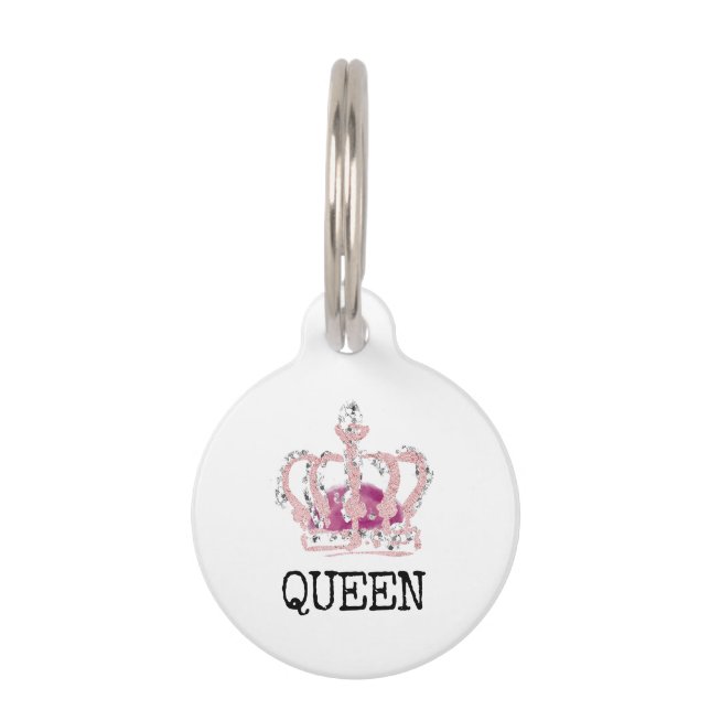 Pink Crown King Queen Pet ID Tag (Front)