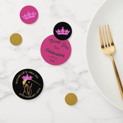 Pink Crown on Hen Custom Bachelorette Confetti