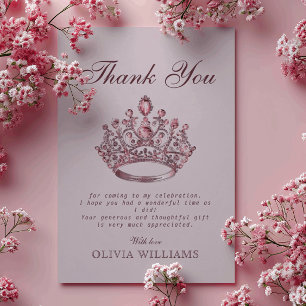 Pink Crown Princess Birthday Thank You Card